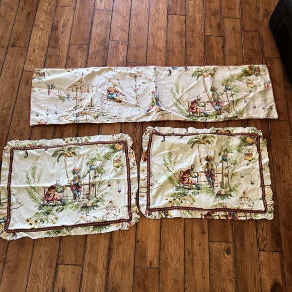 Vintage Thibaut Marco Polo Chinoiserie Handmade Pillow Shams & Valance